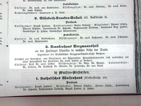 Bergmannsheil-Eintrag im Adressbuch